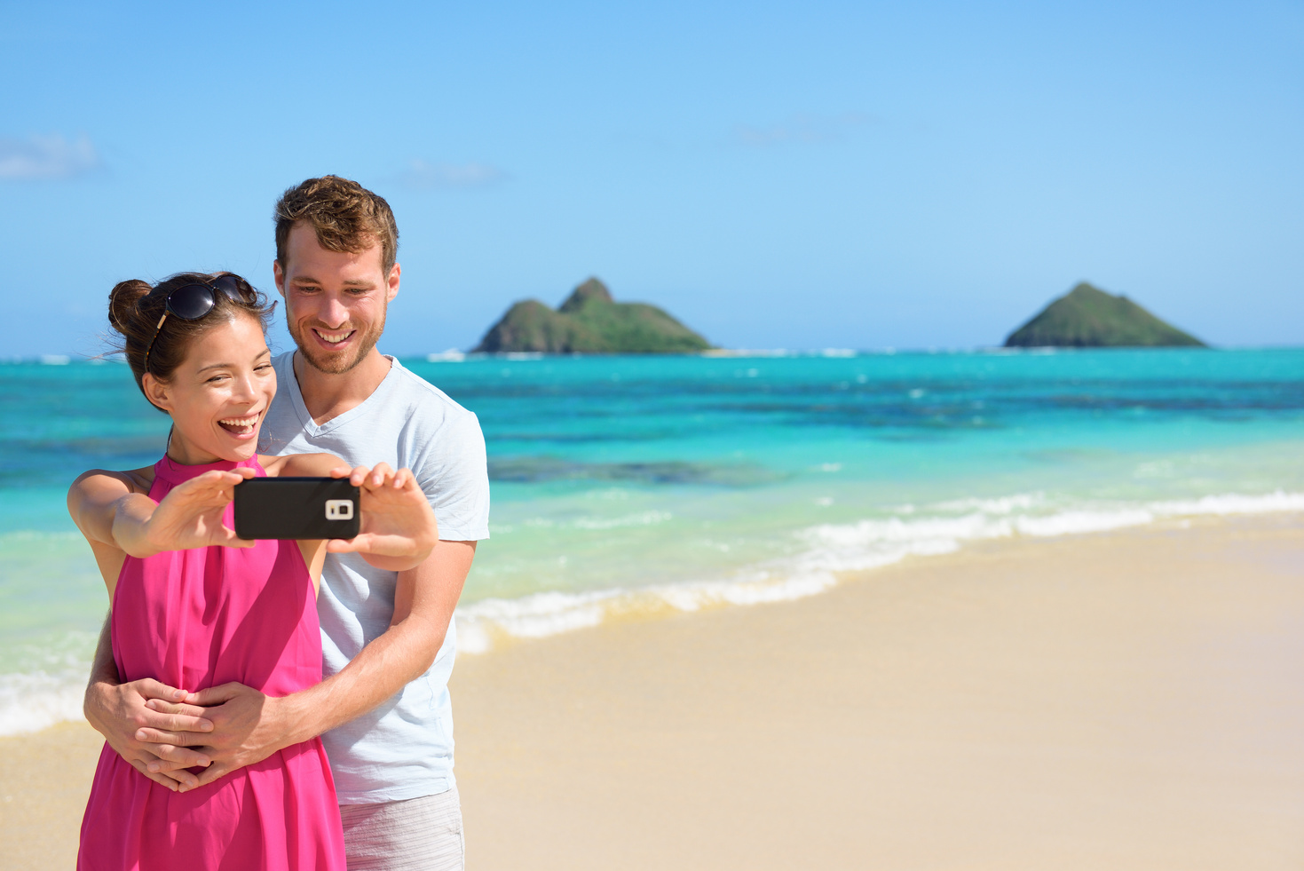 Beach Vacation Couple Taking Selfie